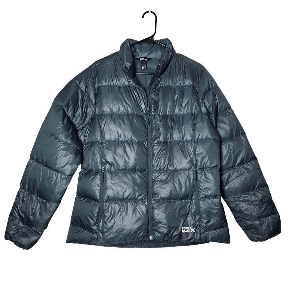 Eddie Bauer Womens 650 Down Puffer Jacket Blue/ Gray Large EB006061 Quilted Coat